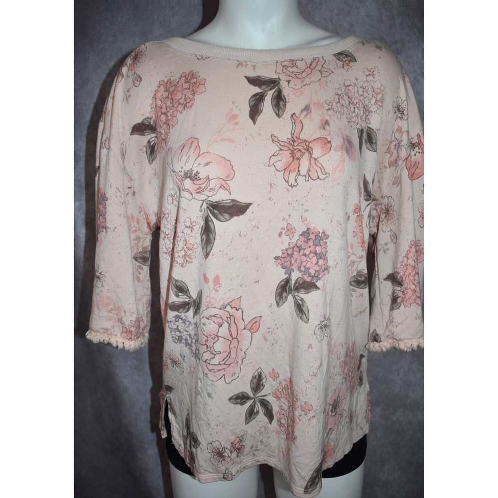 Democracy Top Womens Size Small Pink Floral Print Soft Light Knit Sweatshirt